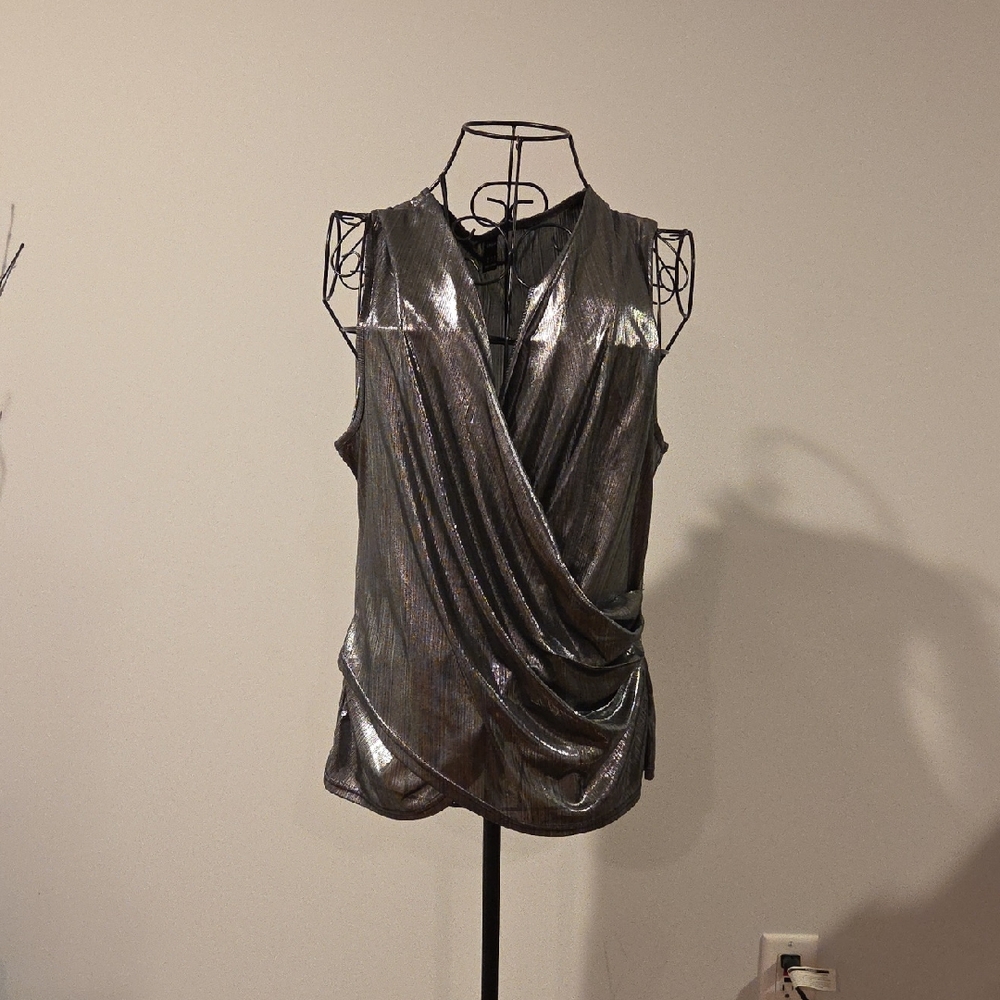 SHEIN Metallic Silver Draped Wrap Cami
